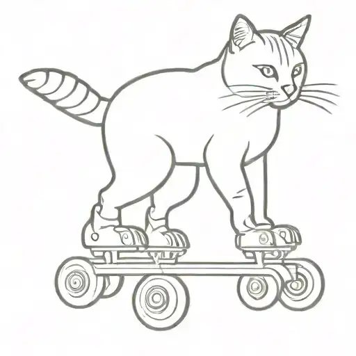 ginger cat stood upright on roller skates tattoo design idea