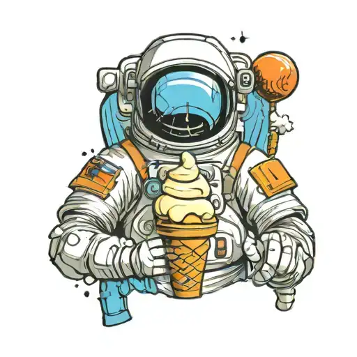 astronaut holding an ice cream cone but the ice cream scoops are the planets tattoo design idea