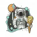 astronaut holding an ice cream cone but the ice cream scoops are the planets tattoo design idea