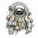 astronaut holding an ice cream cone but the ice cream scoops are the planets tattoo design idea
