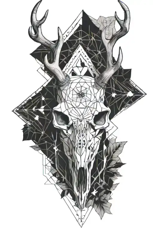 deer skull, illuminati eye, sacred geometry, occultism tattoo design idea
