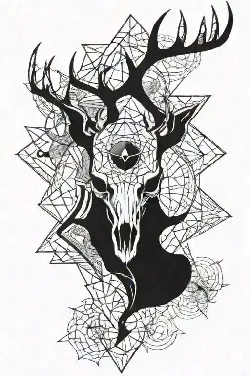 deer skull, illuminati eye, sacred geometry, occultism tattoo design idea