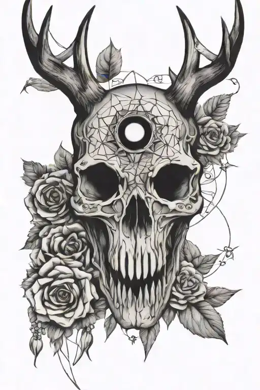 deer skull, illuminati eye, sacred geometry, occultism tattoo design idea