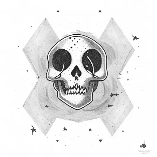 dead astronaut falling throug space with visible scull, reacghing his hand to the star tattoo design idea