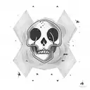 dead astronaut falling throug space with visible scull, reacghing his hand to the star tattoo design idea