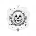 dead astronaut falling throug space with visible scull, reacghing his hand to the star tattoo design idea