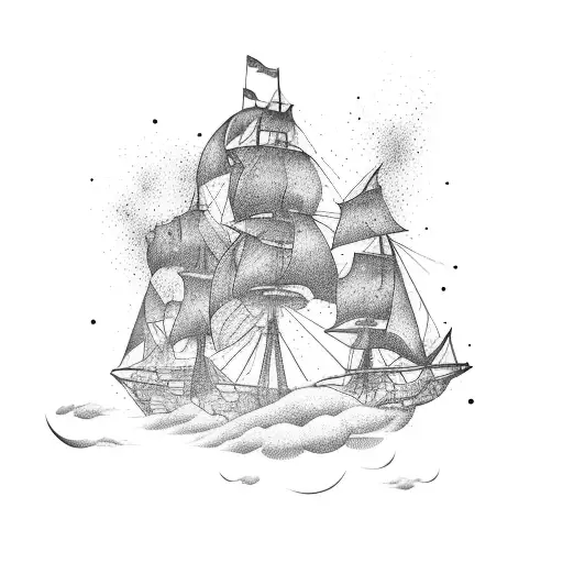 burning ship tattoo design idea