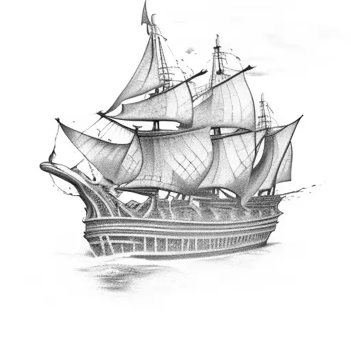 burning ship tattoo design idea