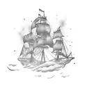 burning ship tattoo design idea