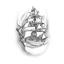 burning ship tattoo design idea