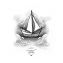burning ship tattoo design idea