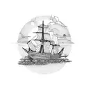 burning ship tattoo design idea