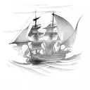 burning ship tattoo design idea