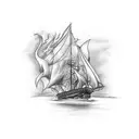 burning ship tattoo design idea