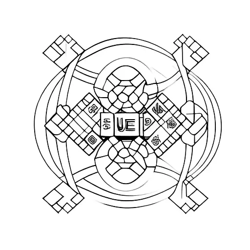 A mashup of Scrabble tiles forming Tetris-like shapes, creating an abstract and colorful design tattoo design idea
