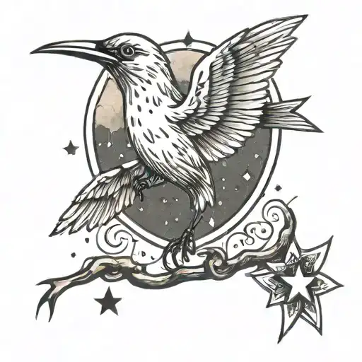 A small, minimalist design featuring a single bird in flight, symbolizing freedom, accompanied by a small star and heart tattoo design idea