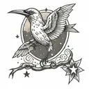 A small, minimalist design featuring a single bird in flight, symbolizing freedom, accompanied by a small star and heart tattoo design idea