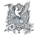 A small, minimalist design featuring a single bird in flight, symbolizing freedom, accompanied by a small star and heart tattoo design idea