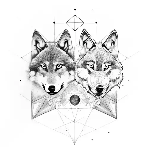 Three wolves sleeve, with geometry tattoo design idea