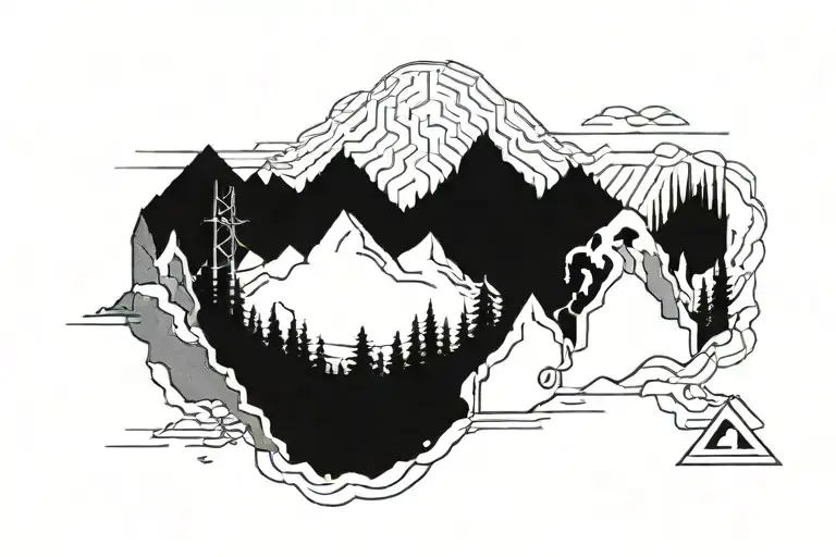 Pixelated Mountain Landscape with cyber sigilism tattoo tattoo design idea
