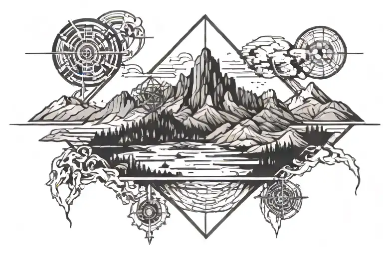 Pixelated Mountain Landscape with cyber sigilism tattoo tattoo design idea