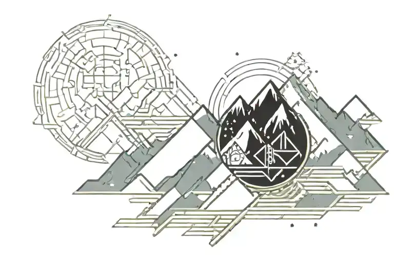 Pixelated Mountain Landscape with cyber sigilism tattoo tattoo design idea