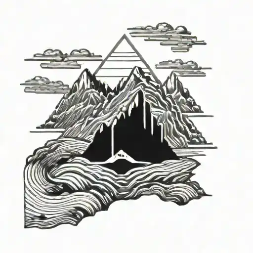 Pixelated Mountain Landscape with cyber sigil simple logo tattoo design idea