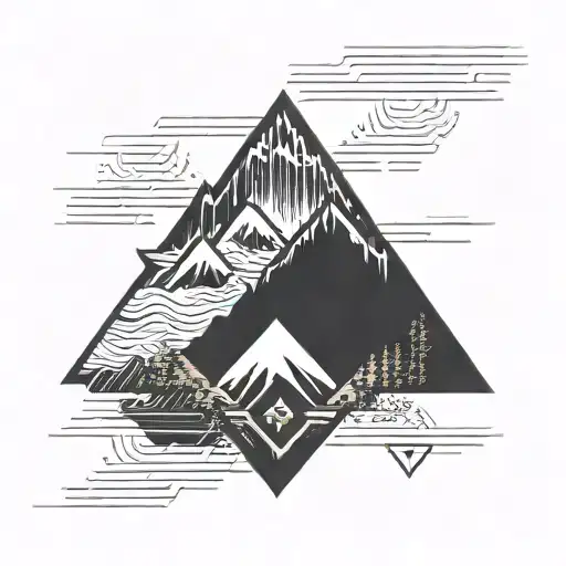 Pixelated Mountain Landscape with cyber sigil simple logo tattoo design idea
