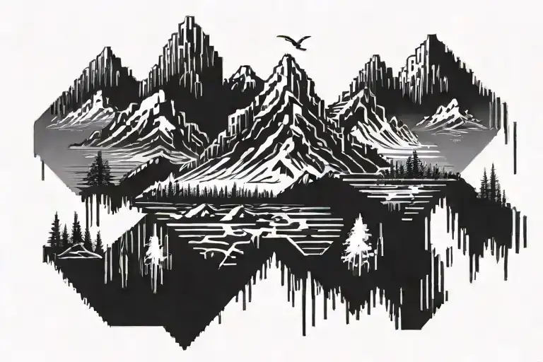 Pixelated Mountain Landscape with cyber sigilism tattoo tattoo design idea
