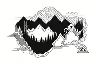 Pixelated Mountain Landscape with cyber sigilism tattoo tattoo design idea