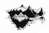 Pixelated Mountain Landscape with cyber sigilism tattoo tattoo design idea