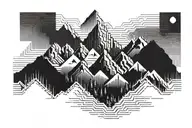 Pixelated Mountain Landscape With A Cyber Security Symbol Incorporated, Representing The Client's tattoo design idea