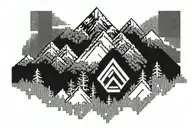 Pixelated Mountain Landscape With A Cyber Security Symbol Incorporated, Representing The Client's tattoo design idea