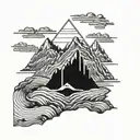 Pixelated Mountain Landscape with cyber sigil simple logo tattoo design idea