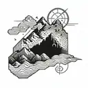 Pixelated Mountain Landscape with cyber sigil simple logo tattoo design idea