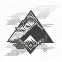Pixelated Mountain Landscape with cyber sigil simple logo tattoo design idea
