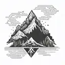 Pixelated Mountain Landscape with cyber sigil simple logo tattoo design idea