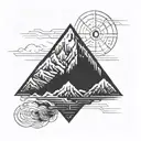 Pixelated Mountain Landscape with cyber sigil simple logo tattoo design idea
