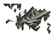 Pixelated Mountain Landscape with cyber sigil tattoo design idea