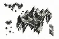 Pixelated Mountain Landscape with cyber sigil tattoo design idea