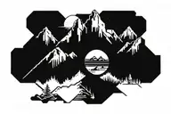Pixelated Mountain Landscape with cyber sigilism tattoo tattoo design idea