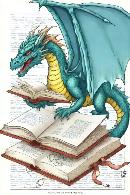  dragon flying over a book style illustration tattoo design idea