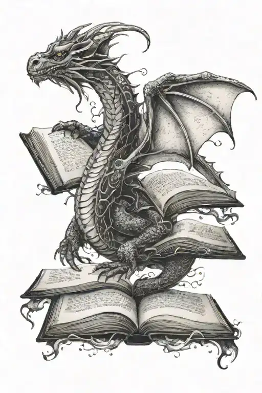 dragon flying over a book  tattoo design idea