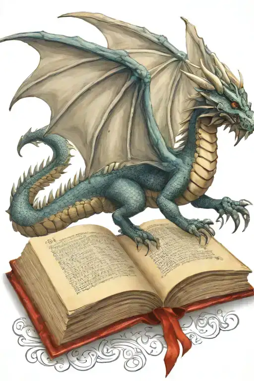 medieval dragon flying over a book tattoo design idea