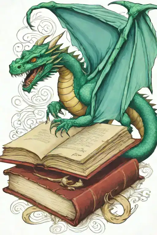  dragon flying on  a book  tattoo design idea