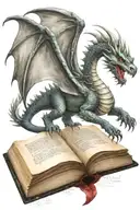 medieval dragon flying over a book tattoo design idea