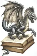 medieval dragon flying over a book tattoo design idea