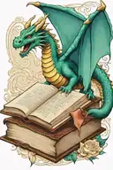  dragon flying over a book style illustration tattoo design idea