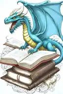  dragon flying over a book style illustration tattoo design idea