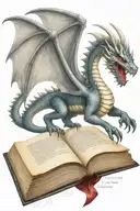 medieval dragon flying over a book tattoo design idea